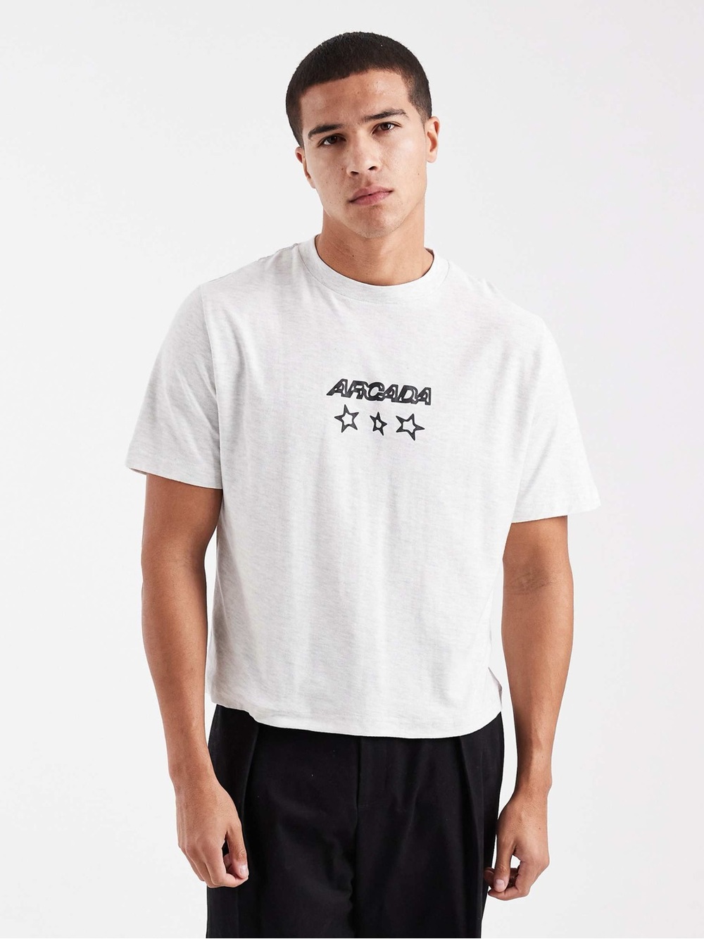 Cotton On cropped fit graphic T-shirt in white heather.